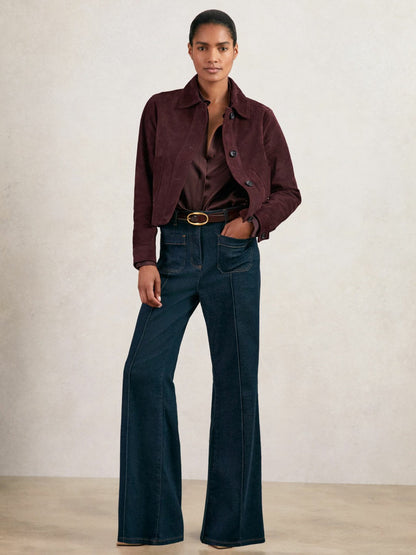 Suede Button Through Jacket Burgundy | Womens