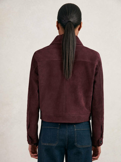 Suede Button Through Jacket Burgundy | Womens