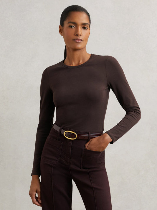 Cotton Crew-Neck Long-Sleeve T-Shirt With Stretch Plum Purple | Womens