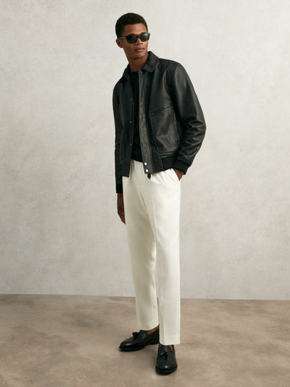 Grained Leather Zip Through Jacket Black | Mens
