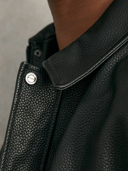 Grained Leather Zip Through Jacket Black | Mens