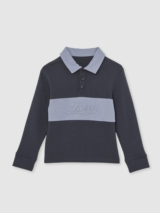 13-14 yrs Cotton Logo-Embroidery Rugby Polo Shirt Airforce Blue/Navy Blue | Children