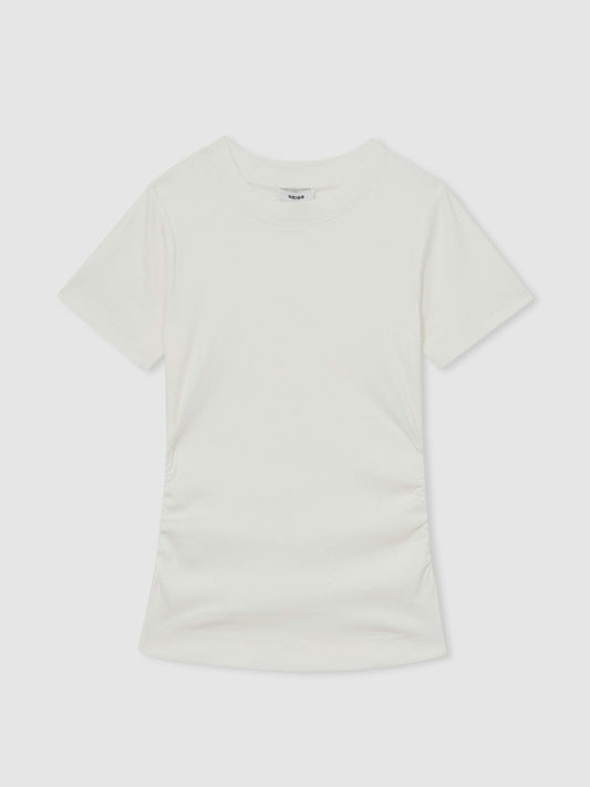 Stretch-Cotton Ruched Ribbed T-Shirt White | Womens
