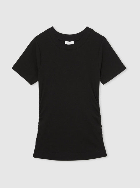 Stretch-Cotton Ruched Ribbed T-Shirt Black | Womens