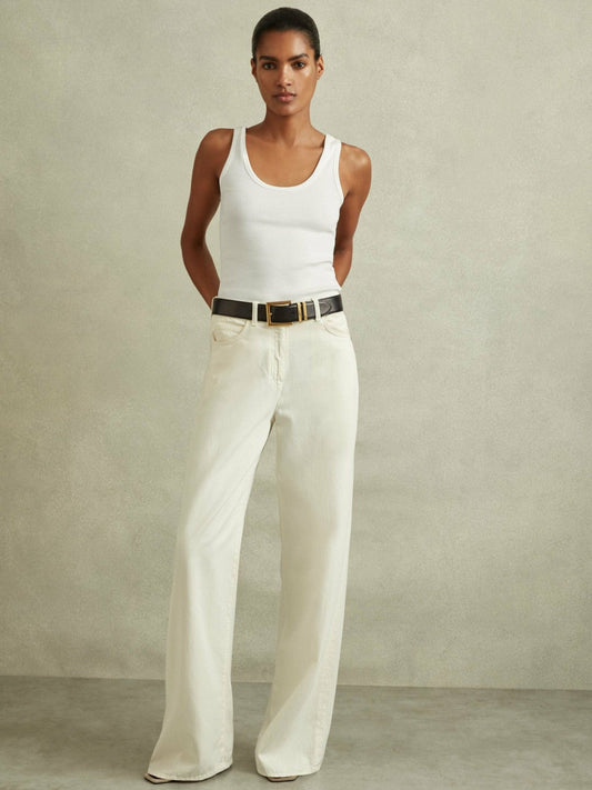Stretch-Cotton Ribbed Vest White | Womens