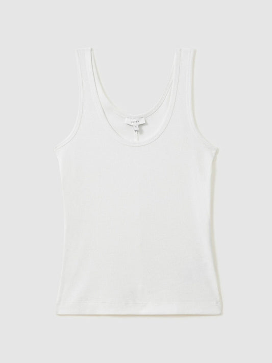 Stretch-Cotton Ribbed Vest White | Womens