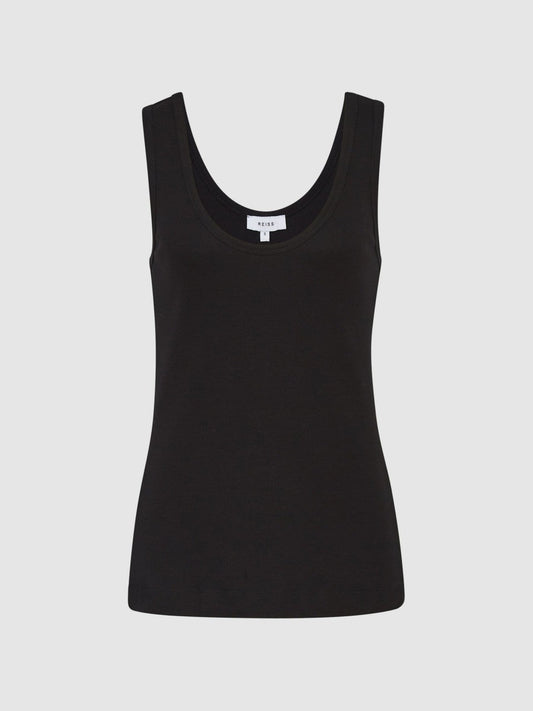 Stretch-Cotton Ribbed Vest Black | Womens