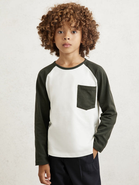 13-14 yrs Cotton Colour-Block Long-Sleeve T-Shirt Green | Children