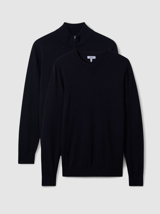 Pack of Two Merino Wool Jumpers Navy | Mens