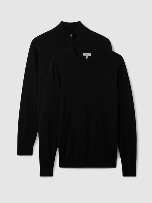 Pack of Two Merino Wool Jumpers Black | Mens