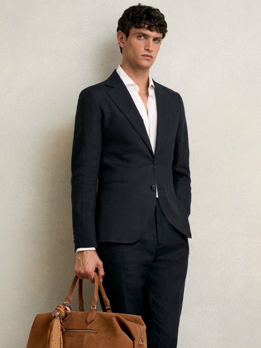 Slim-Fit Single Breasted Linen Blazer Navy | Mens