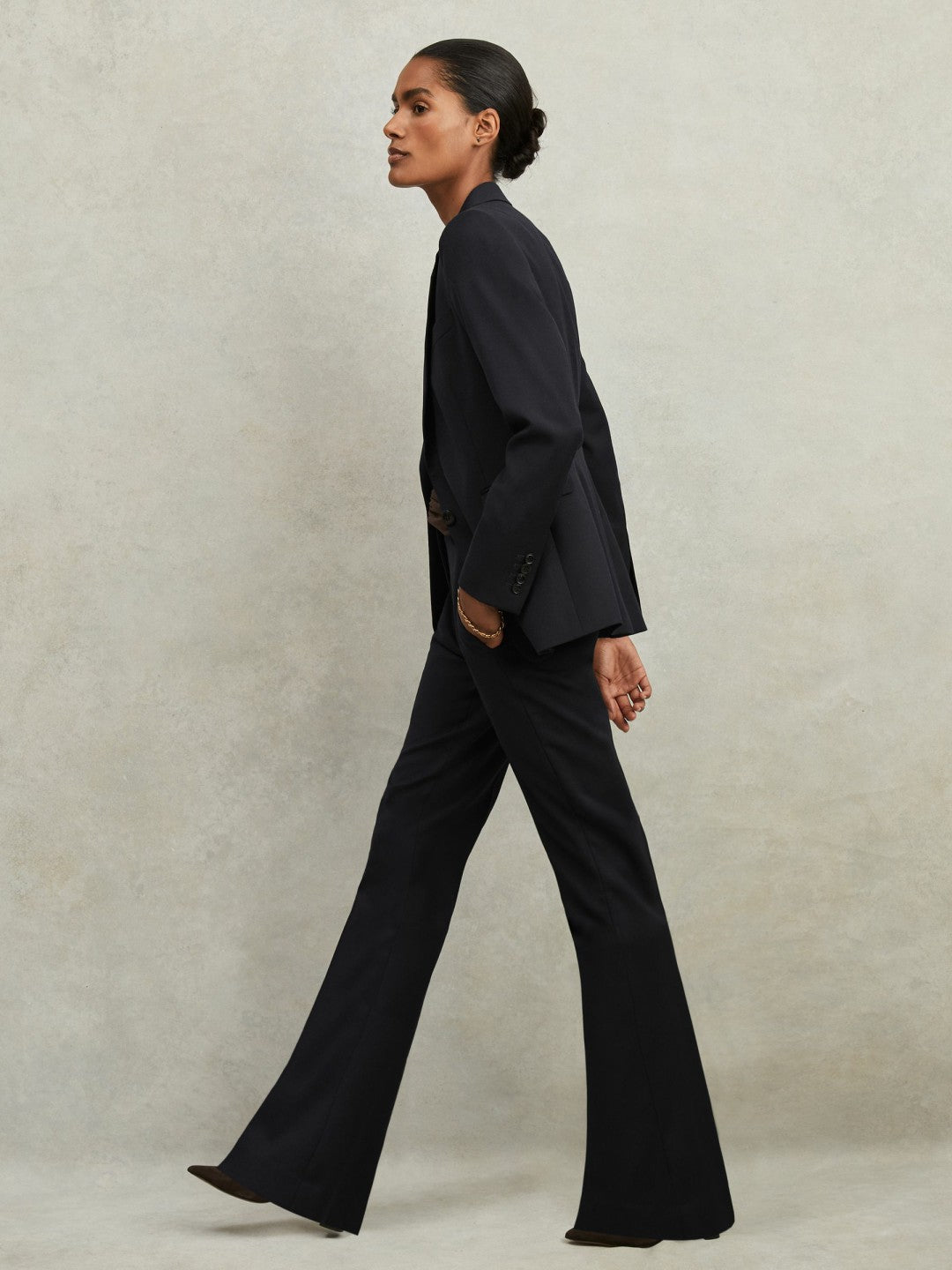 Wool-Blend Tailored Flared Suit Trousers Navy | Womens