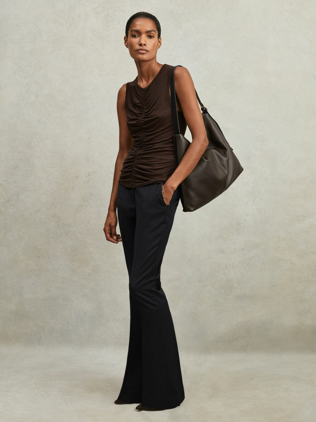 Wool-Blend Tailored Flared Suit Trousers Navy | Womens