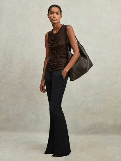 Wool-Blend Tailored Flared Suit Trousers Navy | Womens