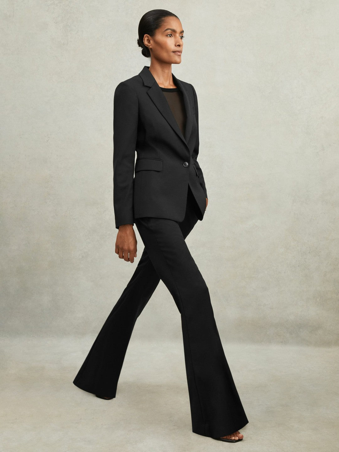 Wool-Blend Tailored Flared Suit Trousers Black | Womens