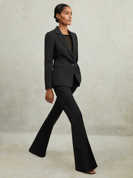 Wool-Blend Tailored Flared Suit Trousers Black | Womens