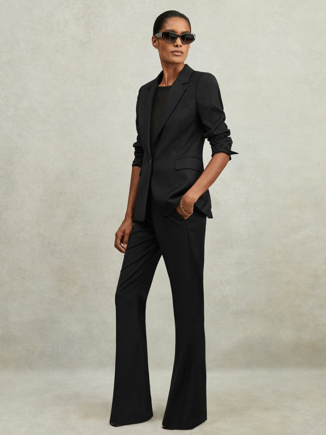Wool-Blend Tailored Flared Suit Trousers Black | Womens