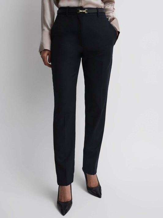 Petite Wool Blend Tapered Suit Trousers Navy | Womens