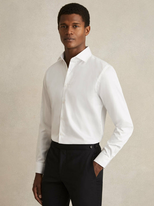 Regular Fit Cotton Sateen Striped Shirt White | Mens