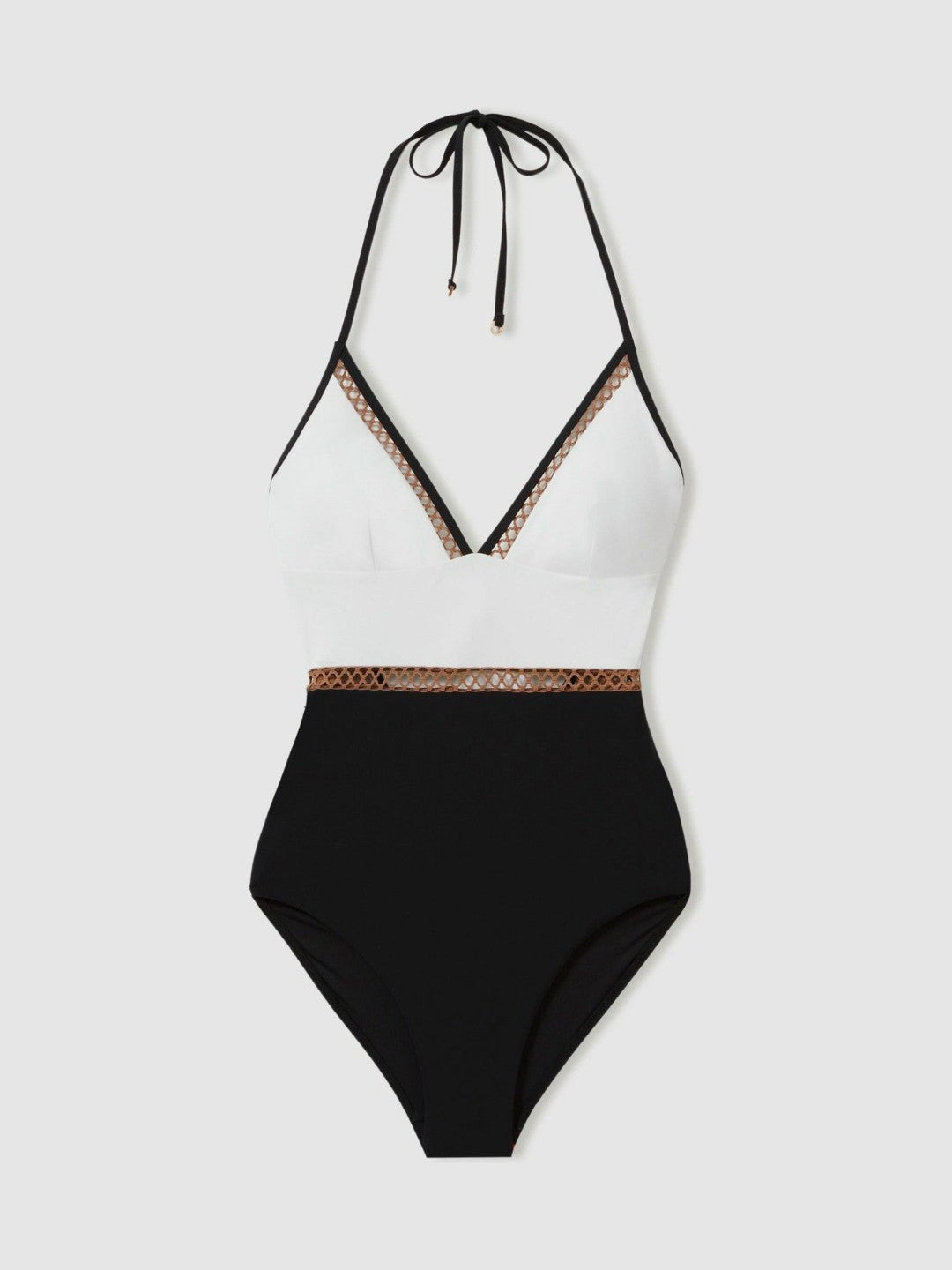 Colourblock Halter Swimsuit White/Tan | Womens