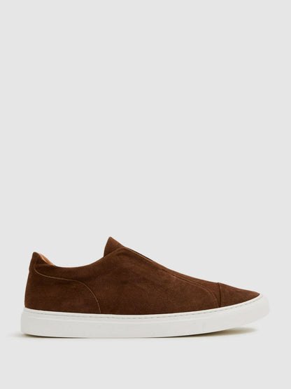 Harrys London Suede Slip On Trainers Dark Bark Brown | Mens