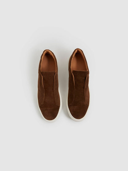 Harrys London Suede Slip On Trainers Dark Bark Brown | Mens