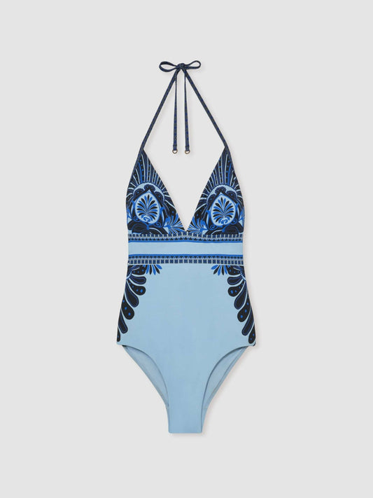 Halterneck Printed Swimsuit Blue | Womens