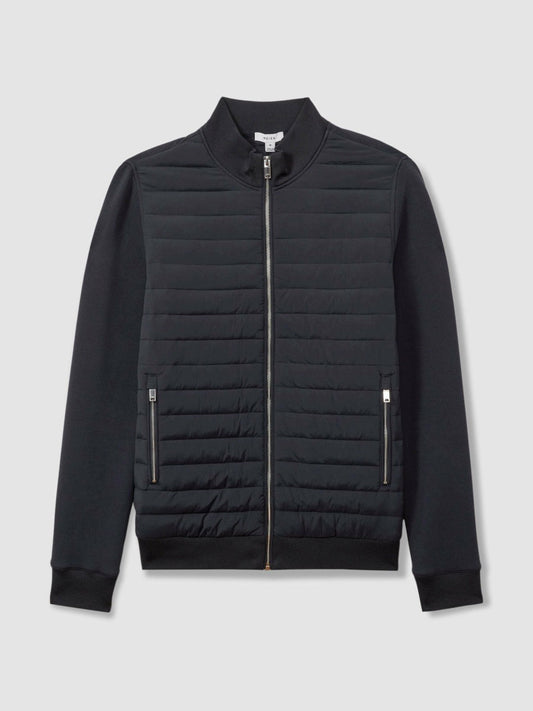 Hybrid Quilt and Knit Zip-Through Jacket Navy | Mens