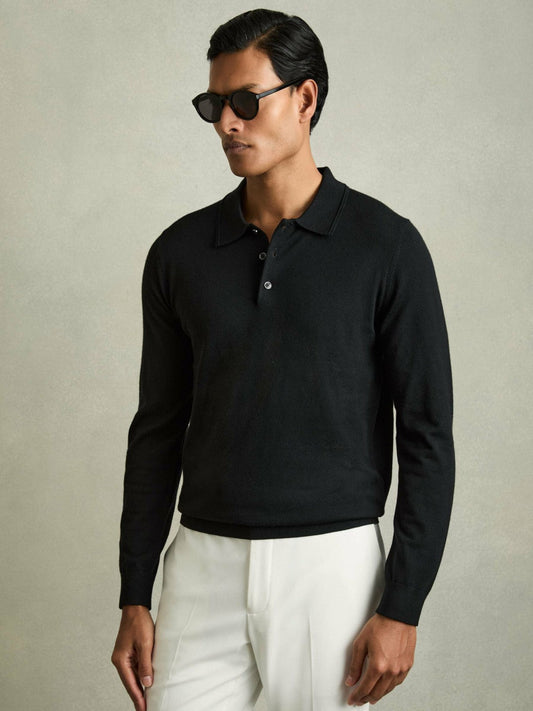 Merino Wool Polo Shirt Black | Mens