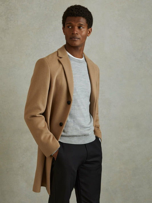 Wool Blend Single Breasted Epsom Overcoat Camel | Mens