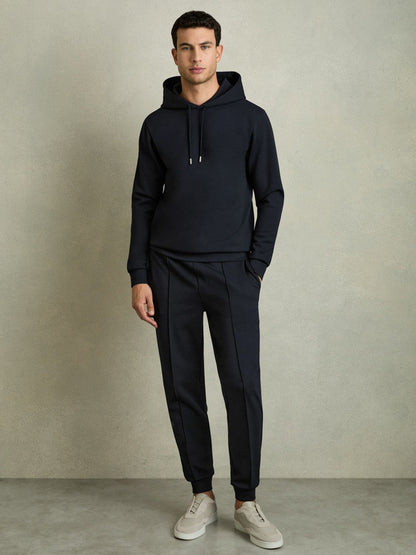 Interlock Jersey Drawstring Hoodie Navy Blue | Mens