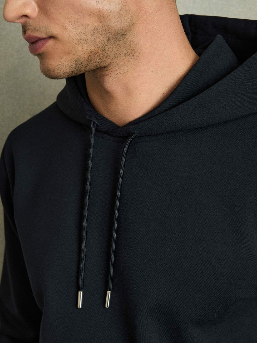 Interlock Jersey Drawstring Hoodie Navy Blue | Mens
