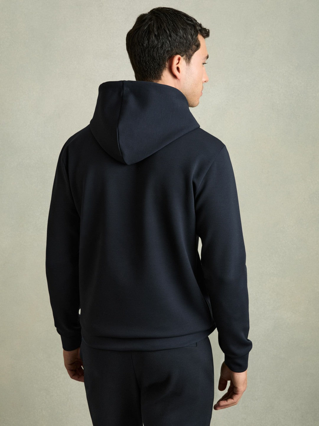 Interlock Jersey Drawstring Hoodie Navy Blue | Mens