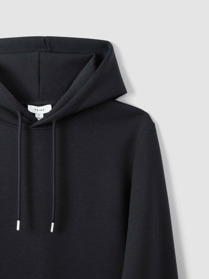 Interlock Jersey Drawstring Hoodie Navy Blue | Mens