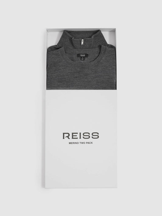 Pack of Two Merino Wool Jumpers Derby Grey Marl | Mens
