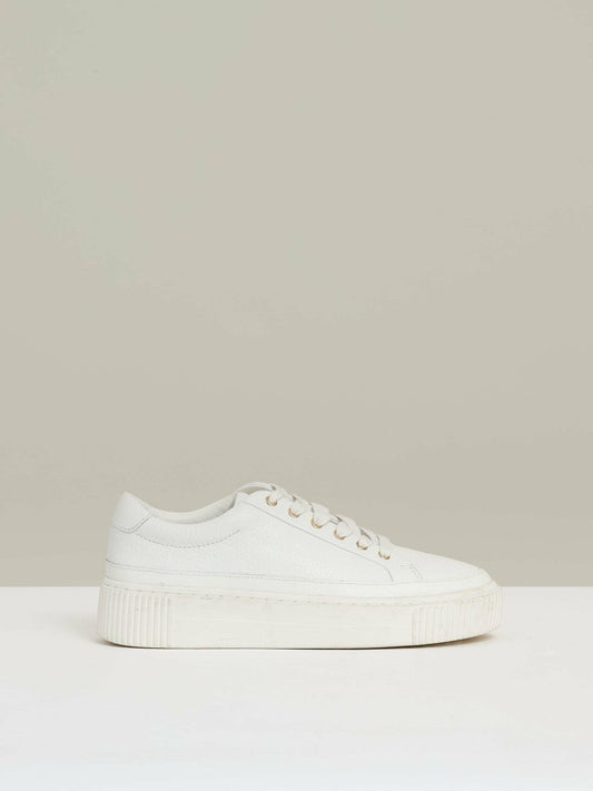 Grained Leather Platform Trainers White | Womens