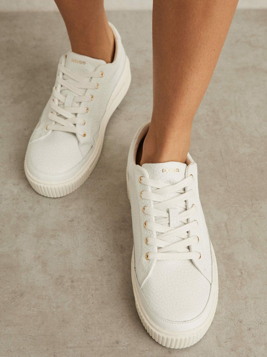 Grained Leather Platform Trainers White | Womens