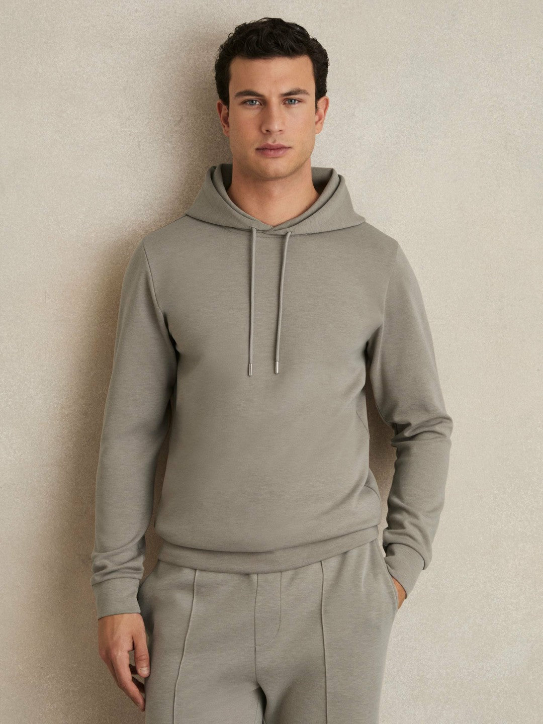 Interlock Jersey Drawstring Hoodie Taupe | Mens