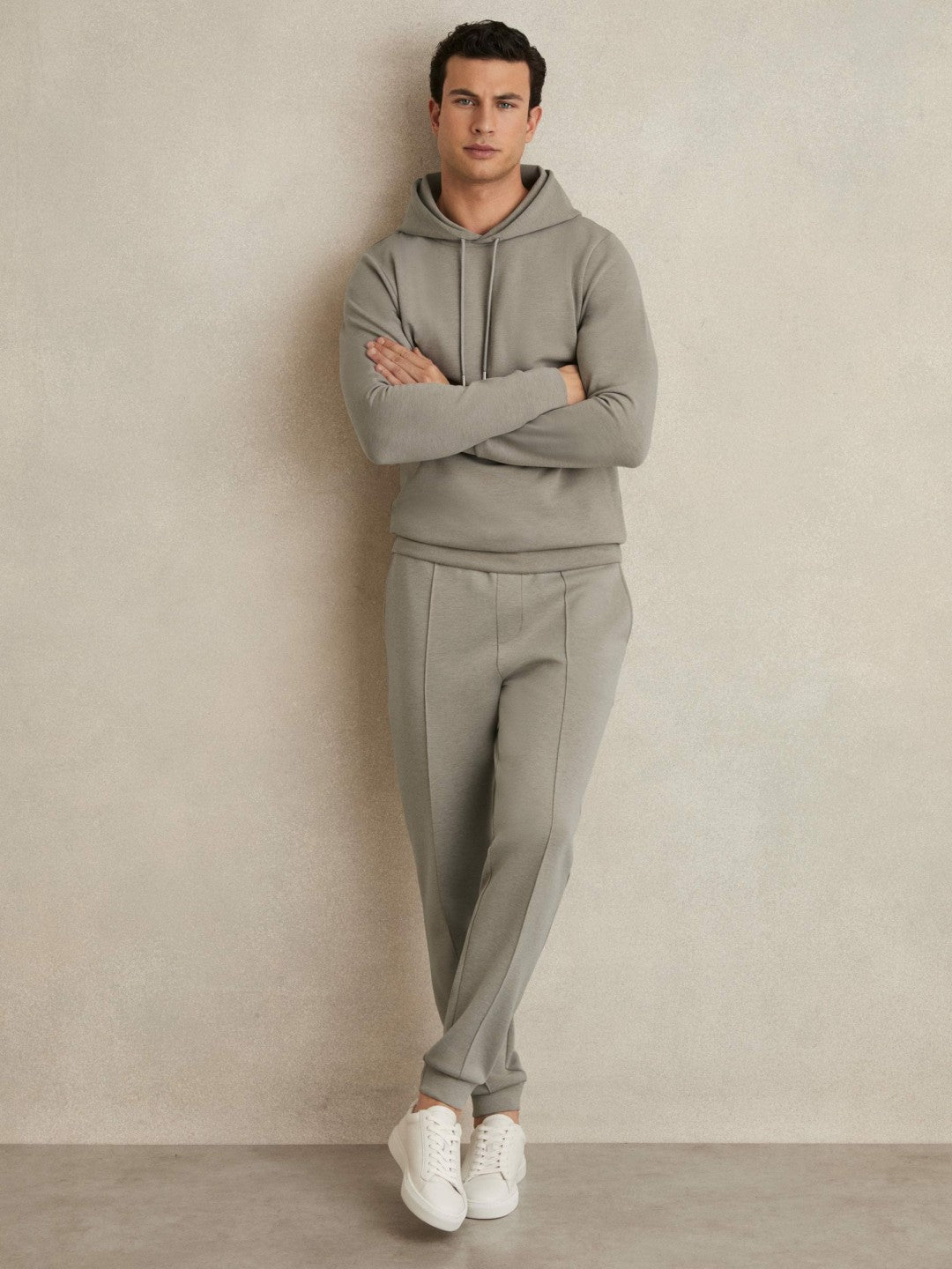 Interlock Jersey Drawstring Hoodie Taupe | Mens