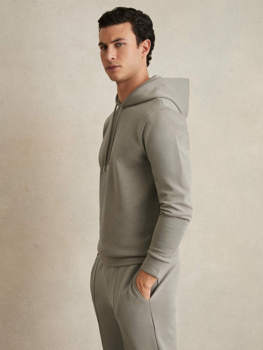 Interlock Jersey Drawstring Hoodie Taupe | Mens