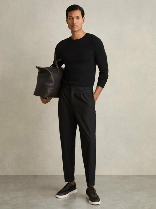 Relaxed-Fit Pleated Tapered Trousers Black | Mens