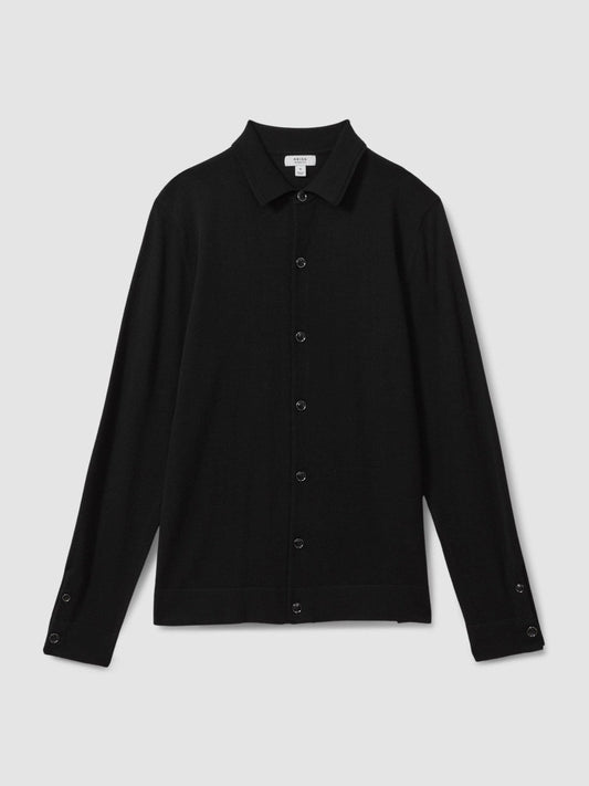 Merino Wool Button-Through Cardigan Black | Mens