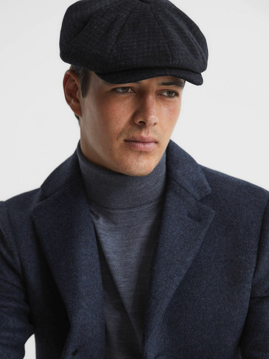 Wool Blend Baker Boy Cap Navy | Mens