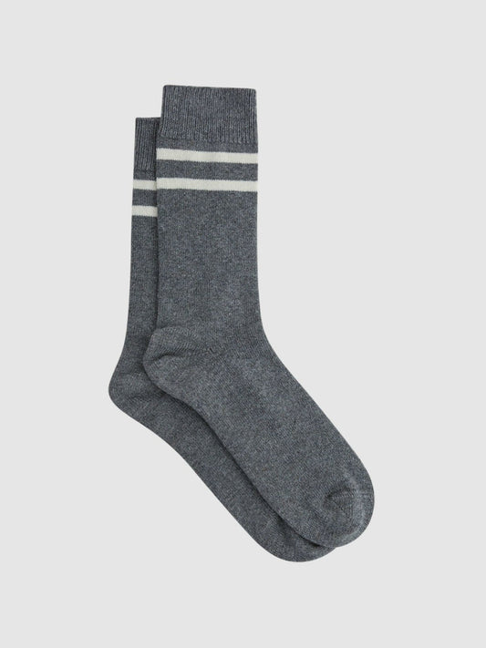Wool Blend Striped Crew Socks Grey Melange | Mens
