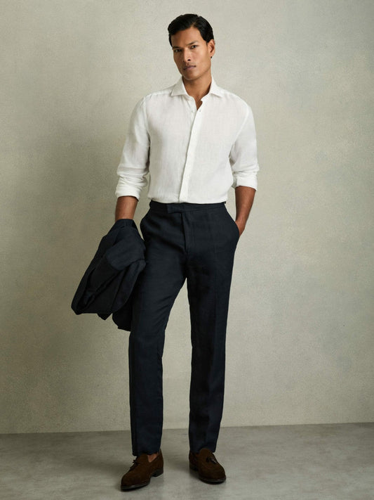 Linen Button-Through Shirt White | Mens