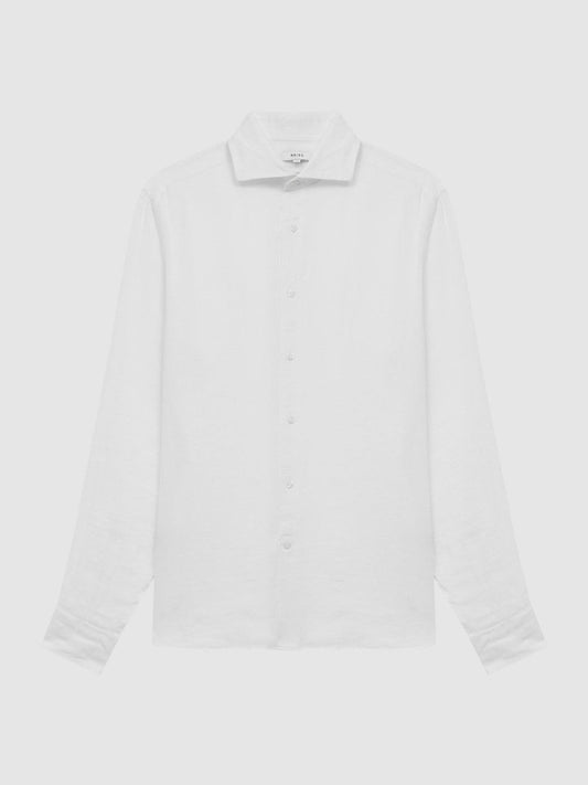 Linen Button-Through Shirt White | Mens