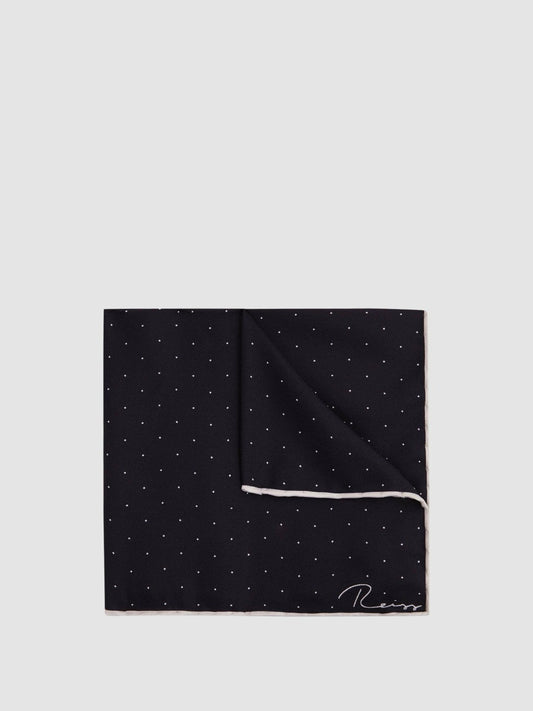 Polka Dot Silk Pocket Square Navy | Mens