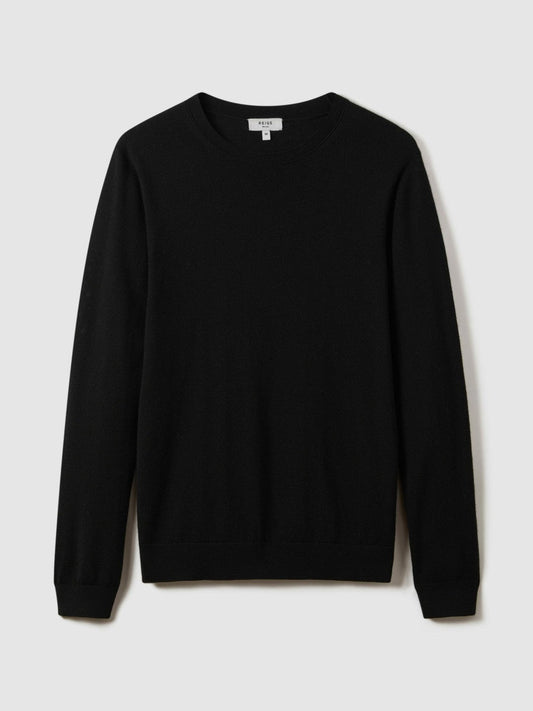 Merino Wool Crew Neck Jumper Black | Mens