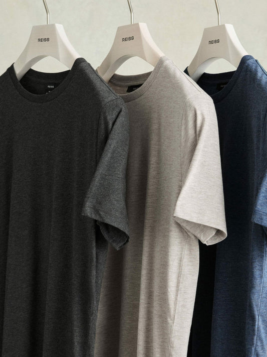 Cotton-Jersey Crew-Neck T-shirts 3 Pack Multi Melange | Mens