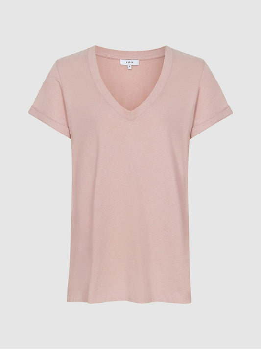 Cotton-Jersey V-Neck T-Shirt Light Pink | Womens